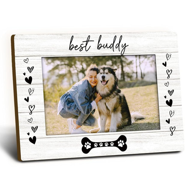 Foyoulame Dog Picture Frame 4x6, Dog Gifts Wooden Picture Frame, Dogs Photo Frames, DogFrame, Gifts for DogLovers, Best Buddy PetDog Decorative Photo Frames for Table Desk Decor(White)