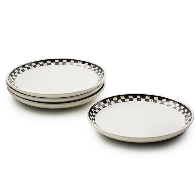 MACKENZIE-CHILDS Set of 4 Everyday Small Plates, Microwave-Safe and Dishwasher-Safe Stoneware Salad Plates, Black-and-White Courtly Check