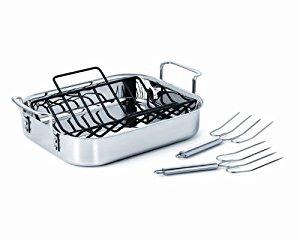 Calphalon Tri-Ply Stainless Steel 14-Inch Roaster with Rack and Lifters