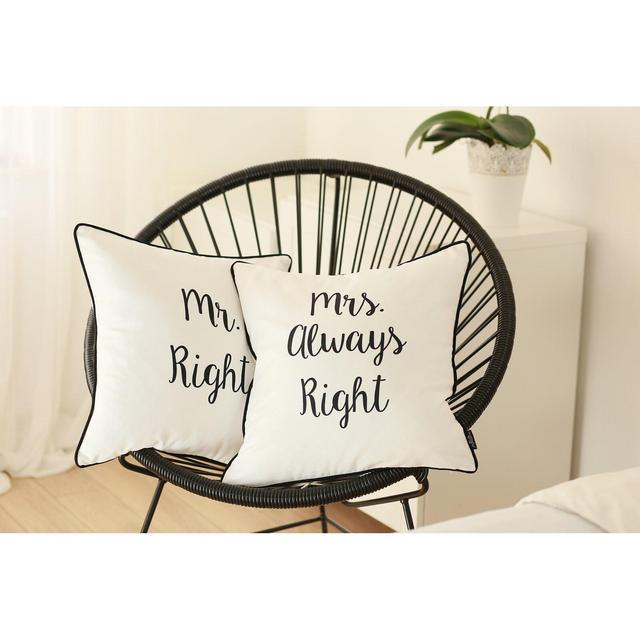 Scandi Mrs. Right and Mr. Right Printed Throw Pillow Cover (Set of 2)