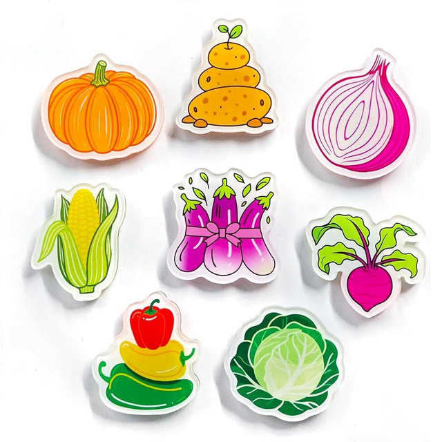 Janvelle 8 PCS Cute Vegetable Fridge Magnets,1.55inch Medium Size,Pumpkin, Eggplant, Onion, Potato Food Pattern Funny Decorative Magnet Set for Refrigerator Decor
