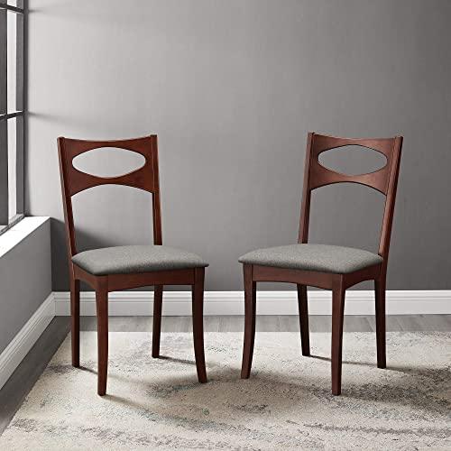 Walker Edison Mid Century Modern Wood Upholstered Armless Dining Chairs Kitchen, Set of 2, Acorn