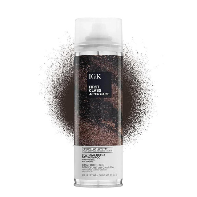 IGK First Class After Dark Charcoal Detox Dry Shampoo for Dark & Brunette Hair | Brown Tint No White Residue Spray Adds Volume + Texture | Oil Absorbing & Odor Eliminating Formula | 6.5oz
