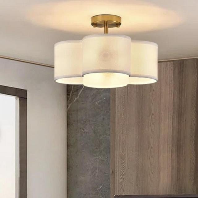 Everly Quinn 4-Light Semi-Flush Mount Ceiling Light Fixture,Modern Pendant Light With White Fabric Drum Shade | Wayfair