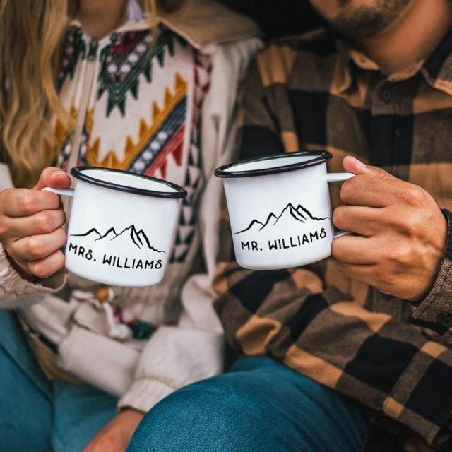 Mr and Mrs Mugs Engagement Gift Set Newlywed Gift Mr and Mrs Camp Mugs Wedding Gift
