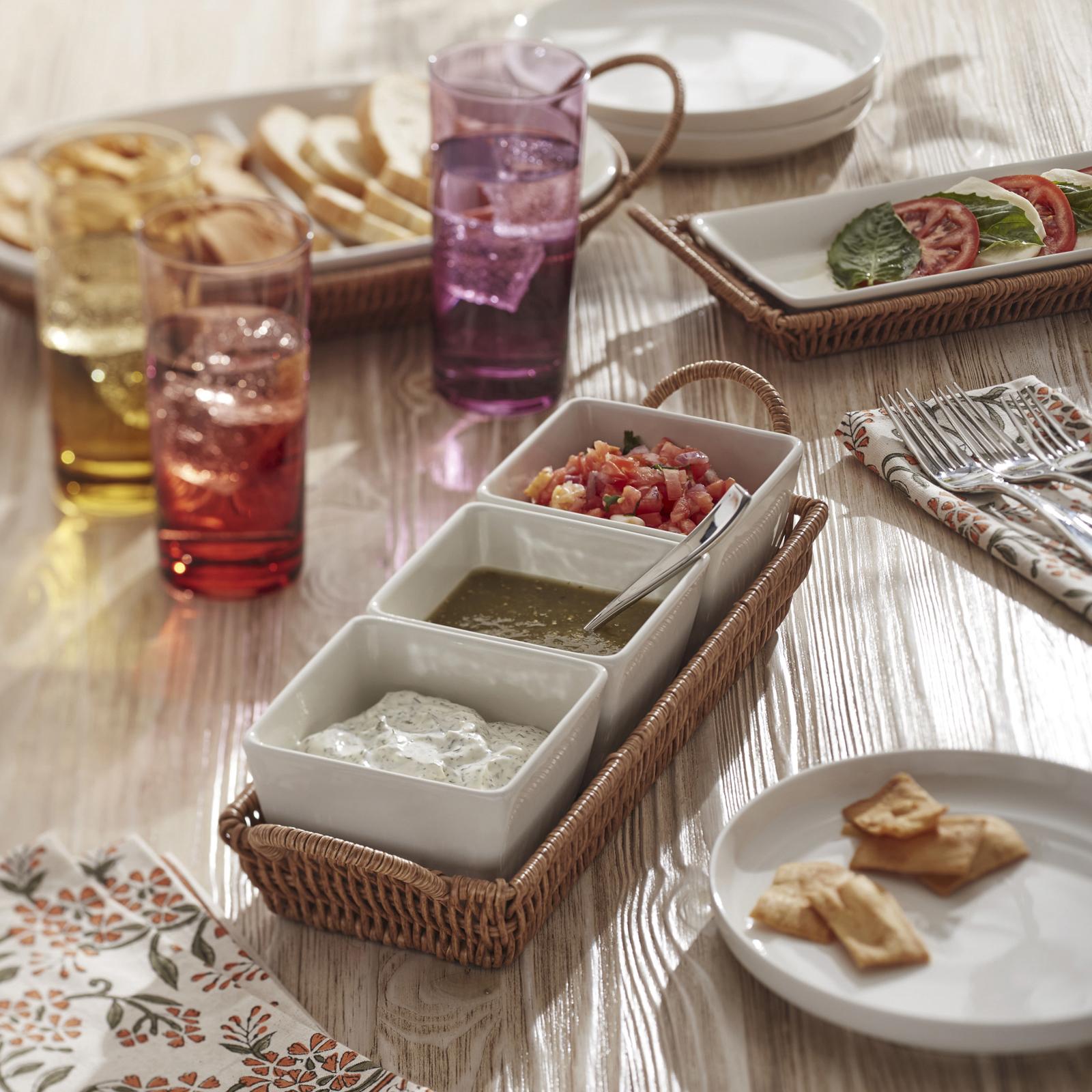 Oneida, Willow & White 4-Piece Dip Bowl & Rattan Tray Set | Zola