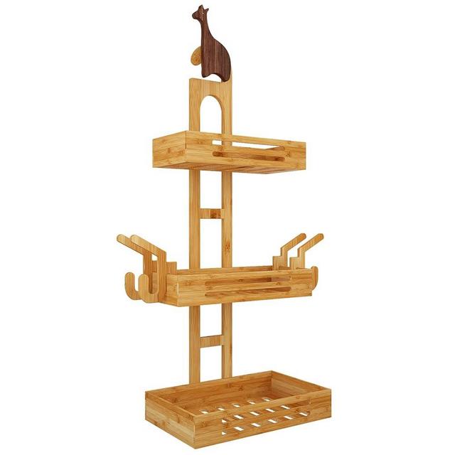 Nuvograin Bamboo Shower Caddy, Bathroom Caddy Hanging, 3 level Bathroom Shower Organizer, Caddy over Shower Head, Hanging Shower Caddy