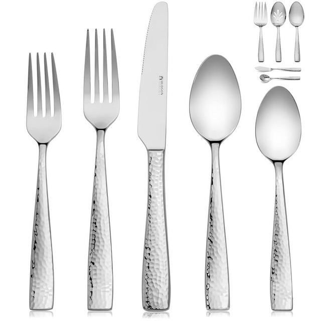 Hudson Essentials 48-Piece Hammered 18/10 Stainless Steel Silverware Cutlery Set with Serving Set, Flatware Service for 8