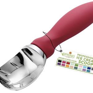 Spring Chef Pink Heavy Duty Ice Cream Scoop with Soft Grip Handle, Professional Ice Cream Scooper, Metal Icecream Spoon for Cookie Dough, Frozen Yogurt, Gelato, Melon - Dishwasher Safe Kitchen Tool