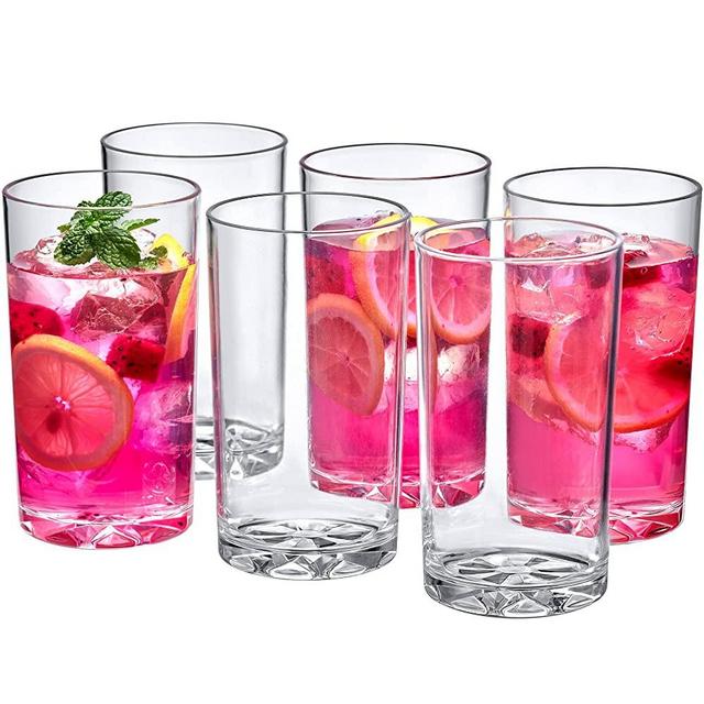 Amazing Abby - Liberty - 16-Ounce Plastic Tumblers (Set of 6), Plastic Drinking Glasses, All-Clear High-Balls, Reusable Plastic Cups, BPA-Free, Shatter-Proof, Dishwasher-Safe