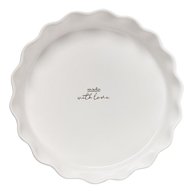 tagltd Made With Love Sentiment Pie Baker White Round Scalloped Edge Stoneware Oven Bakeware Dishwasher Safe , 11 inch.