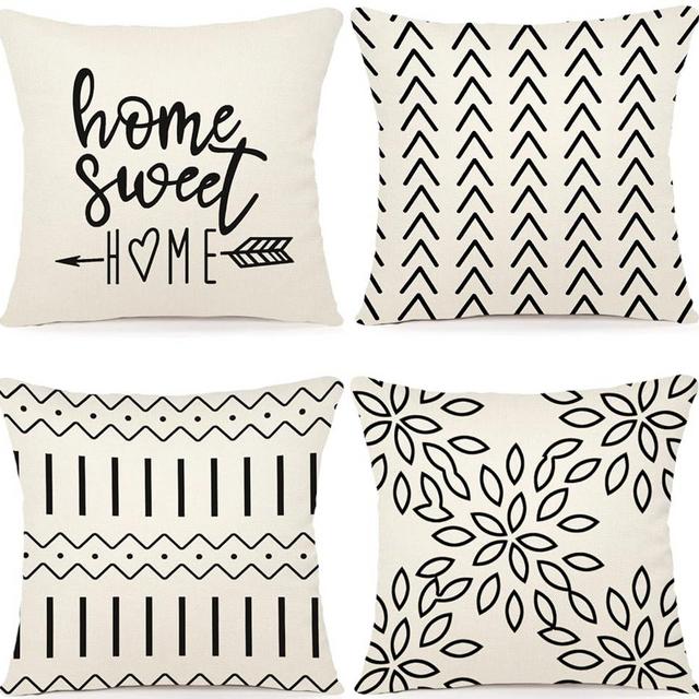 YCOLL Pillow Covers 18x18 Set of 4, Modern Sofa Throw Pillow Cover, Decorative Outdoor Linen Fabric Pillow Case for Couch Bed Car, Cream