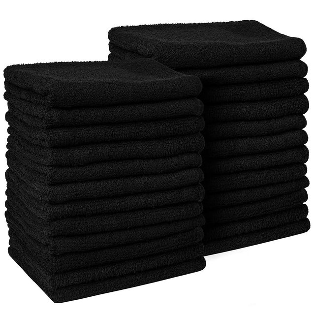 TEXTILE EMPIRE Black Salon Towels for Hair Stylist - Pack of 24, Not Bleach Proof, 16 by 27 Inches, Highly Absorbent Cotton Towels for Hand, Gym, Beauty, Spa, and Home Hair Care