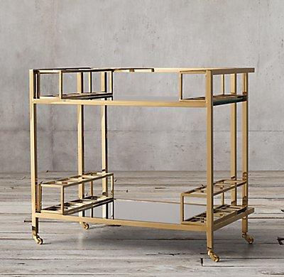 1930s French Trolley Bar Cart - Gold