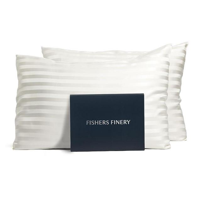 Fishers Finery 25mm 100% Pure Mulberry Silk Pillowcase Set, Good Housekeeping Winner (White Stripe, Queen 2 Pack)