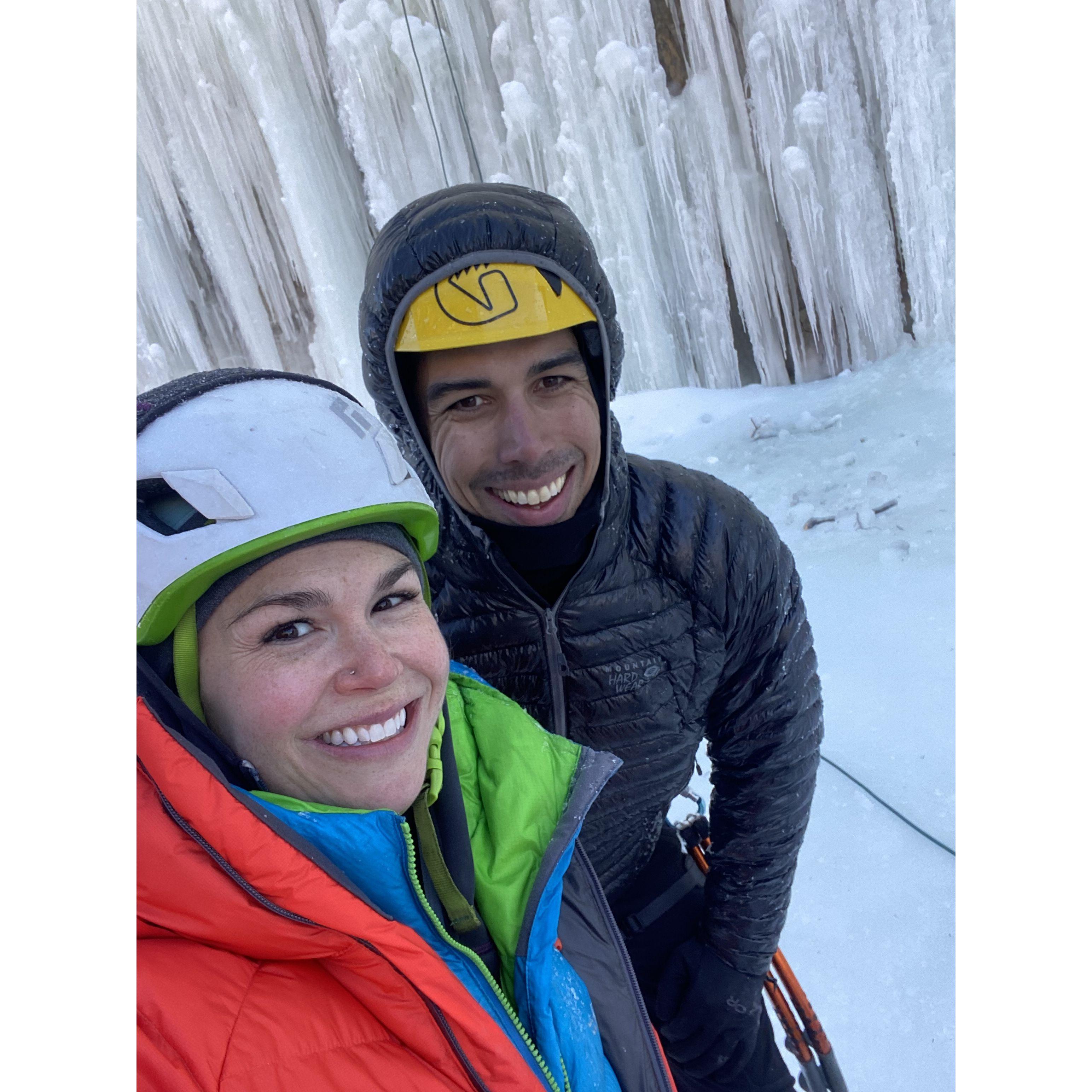 Phil gave Katie this photo in a frame as a gift. All smiles ice climbing together for the first time in Lake City, CO. This is the trip Phil asked Katie to be his girlfriend