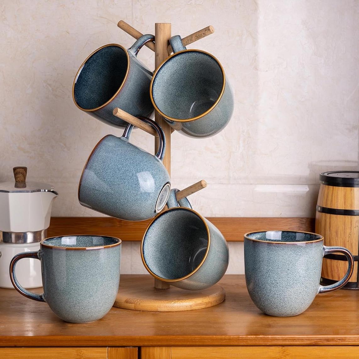 12oz Coffee Mugs set of 6 - Ocean Blue