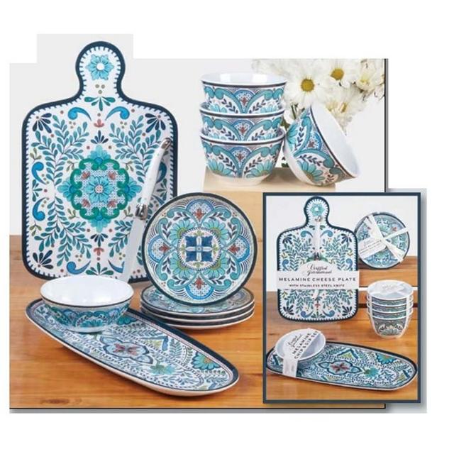 Certified International Talavera Cheese Board with Knife Set, 13.25-inch Length, For Everyday Use, Kitchen Accessories, Party Celebration