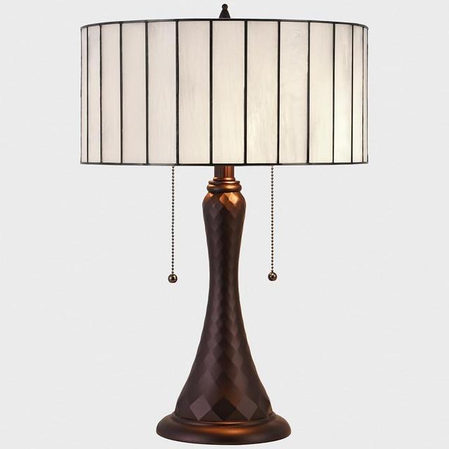 COTOSS Tiffany Table Lamp,14 inch White Stained Glass Desk Light,Antique Style 2-Lights Beside Reading Lamp for Living Room Bedroom Office