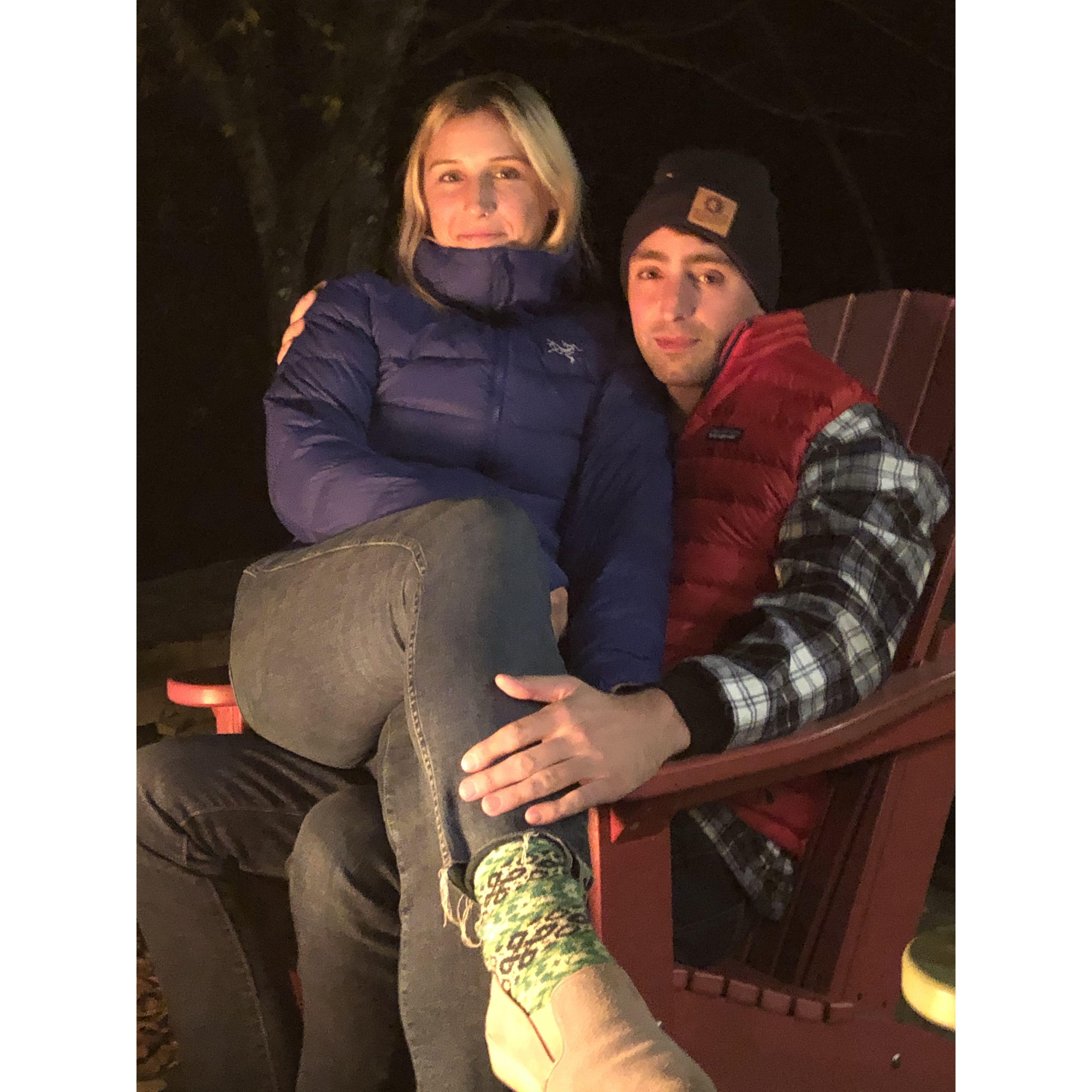 Sitting by our favorite fire pit 