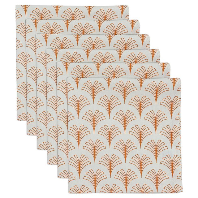 PurpleEssences Summer Cloth Napkins - Set of 6-100% Cotton - Soft Durable Washable - Spring Summer Easter Luncheon Dinner Napkins 18x18 - Lumine - Orange/Cream