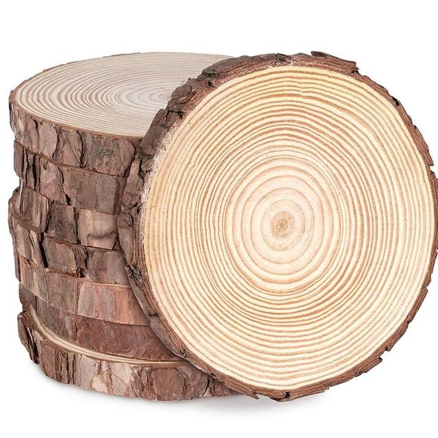 Lemonfilter Natural Wood Slices 8 Pcs 6.3-6.7 Inches Craft Wood Kit Wooden Circles Unfinished Log Wooden Rounds for Arts Crafts Wedding Christmas DIY Projects