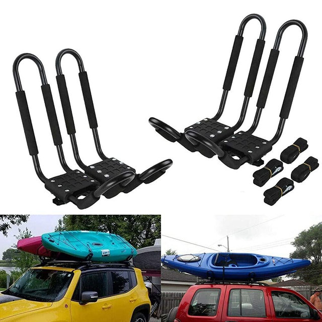 Tengchang 2 Pairs Universal Roof J-Bar Kayak Rack, Boat Canoe Car SUV Top Mounted Kayak Carrier with One Year Warranty