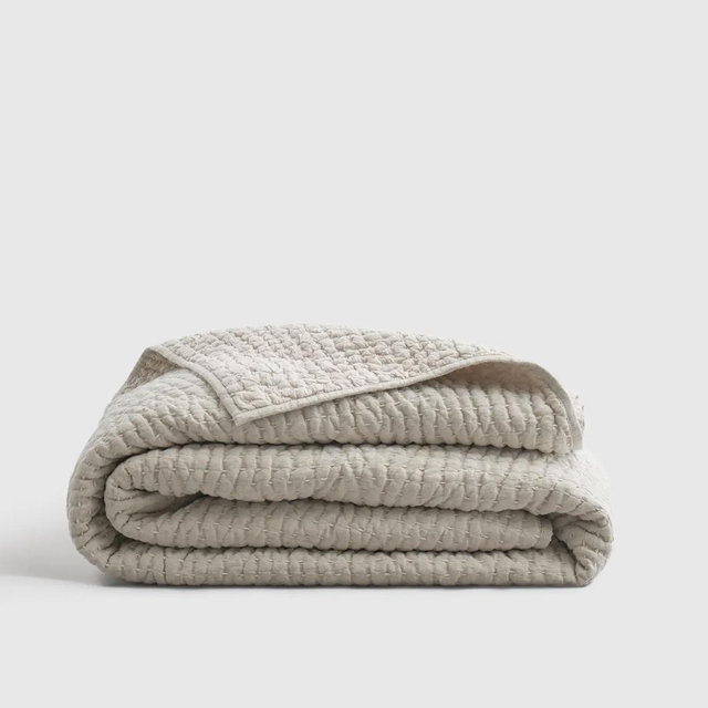 European Linen Cotton Stitch Quilt - Natural, King/Cal King