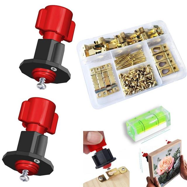 DIKOO Picture Hanging Hole Marked Tool and Frame Hanger Hooks Kit - 248 Pieces Assortment with Picture Hanging Hooks, Nails, Single Keyhole Hangers and Sawtooth Hangers for Wall Mounting Supplies