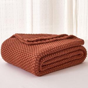 Chunky Cable Knit Throw Blanket Lightweight Rust, 60” x 80”
