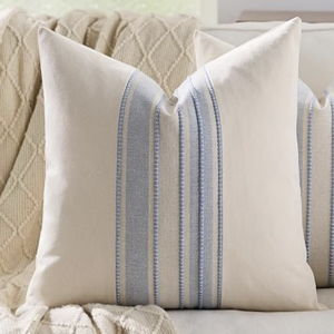 Striped Linen Pillow Covers - 20x20 Inch - Blue
