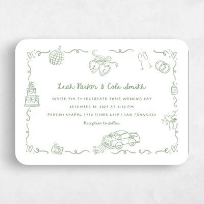 Green Rounded Wedding Invitation - Gilda Landscape