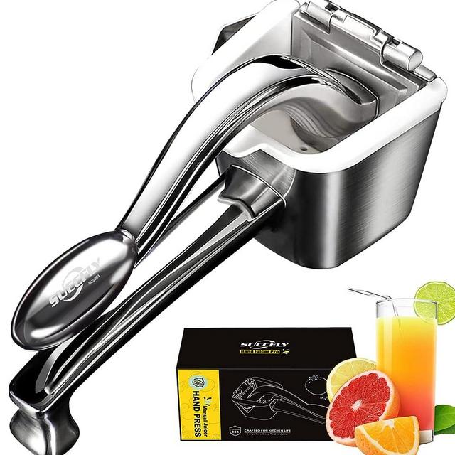 SUCCFLY Lemon Squeezer Stainless Steel, Manual Juicer Citrus Lime Orange Fruit Squeezer Heavy Duty Ergonomic Handle Labor-saving Large Capacity Juice Press Hand Handheld Juicer (5 Year Warranty)
