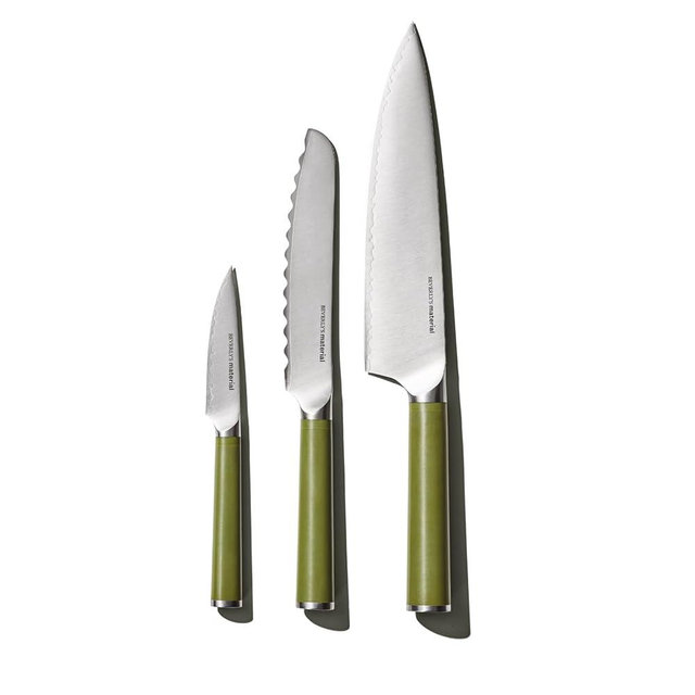 Material Sage Knife Trio - Cryogenically-Tempered Stainless Steel & High Carbon Knives: Chef's, Paring, Serrated - Hand-Wash Recommended