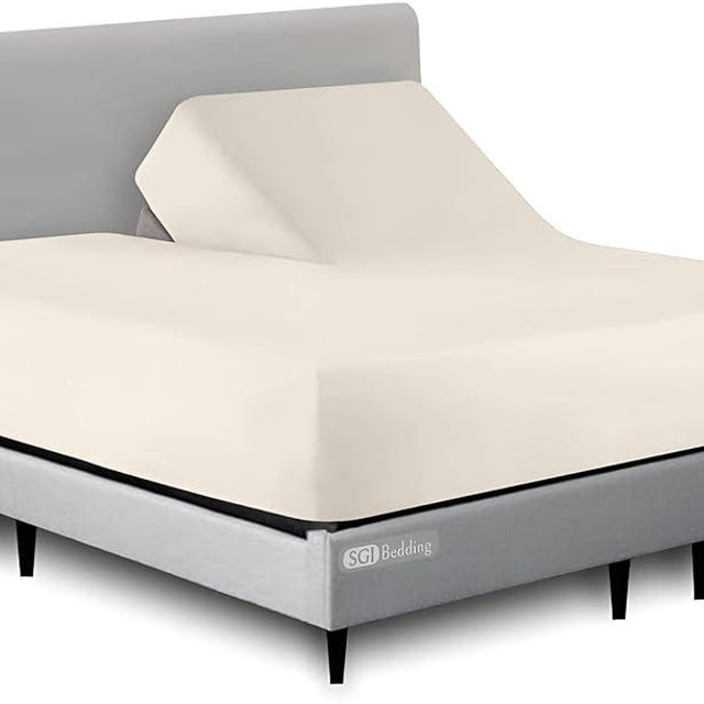 SGI Bedding 32" King Split Top Flex Head Fitted Sheet ONLY 100% Egyptian Cotton Sheet 1000 Thread Count Flex Top Fitted Sheet for Adjustable Bed 15" Deep Pocket, Sleep Number Bed - Butter