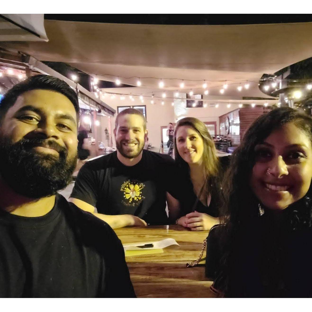Drinks and dinner with Shilpa and Alvin before a Haunted House; Pleasanton, California. October 2020.