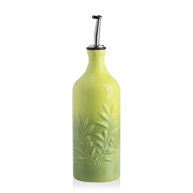 Sweejar Ceramic Olive Oil Dispenser Bottle, 20 Oz Relief Opaque Oil Cruet Protects Oil To Reduce Oxidation, Suitable for Storage Vinegar, Soy Sauce, Coffee Syrup, Liquids, Pack of 1 (Gradient Green)
