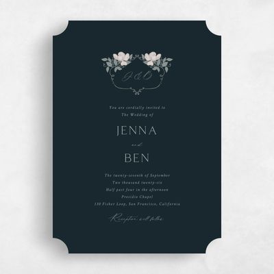 Blue Ticket Wedding Invitation - Marmillo Portrait