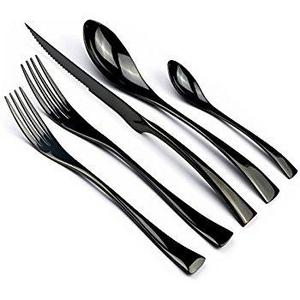 JANKNG 20-Piece 18/10 Stainless Steel Flatware Set Mirror Polishing Black, Serive for 4