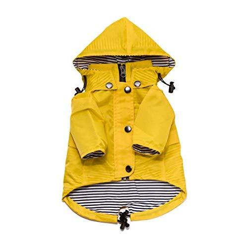 Ellie Dog Wear Yellow Zip Up Dog Raincoat with Reflective Buttons, Pockets, Rain/Water Resistant, Adjustable Drawstring, Removable Hood - Size XXS to XXL - Stylish Premium Dog Raincoats
