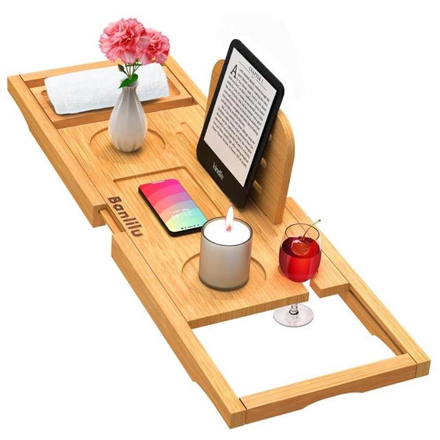 Premium Bamboo Bathtub Tray Caddy - Bath Tray - Bath Tub Tray Table for Bathtub - Bath Caddy Tray for Bathtub, Expandable Size, Fits Most Bath Tubs