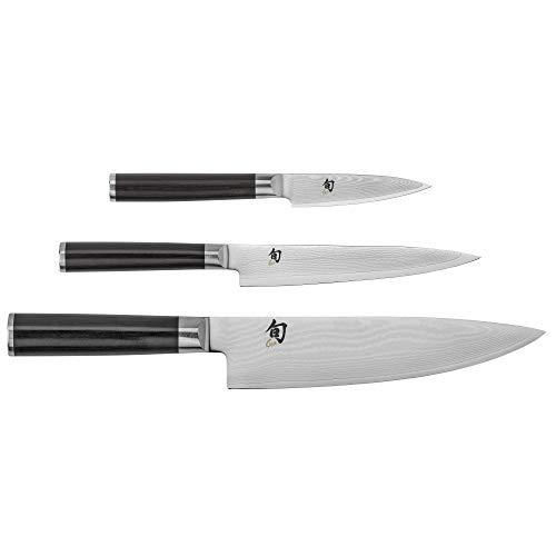 Shun Cutlery Classic 3-Piece Starter Set; 8” Multi-Purpose Chef’s Knife, 3.5” Paring Knife and 6” Utility Knife are the Essential Kitchen Trio; Exquisitely Handcrafted Japanese Cutlery