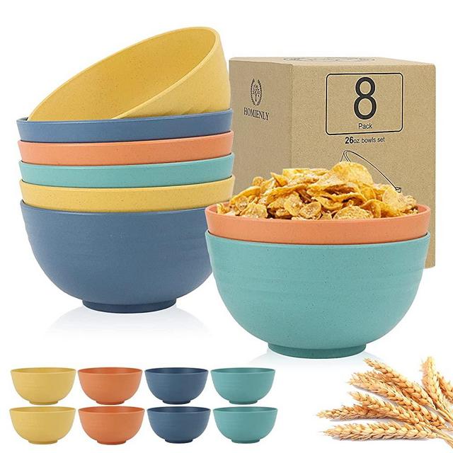 Cereal Bowls 8 Pieces, Unbreakable Wheat Straw Bowls Set 26 OZ Microwave and Dishwasher Safe BPA Free And Reusable Lightweight Bowl For Rice Noodle Soup Snack Salad Fruit ( Mutil Color)