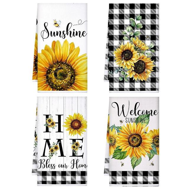 Bencailor 4 Pcs Sunflower Kitchen Towels Lemons Cat Kitchen Dish Towels Kitchen Dish Cloths Fast Drying Kitchen Rug Kitchen Decor for Home Cleaning Cooking Baking, 16 x 24 Inch (Classic,Sunflower)