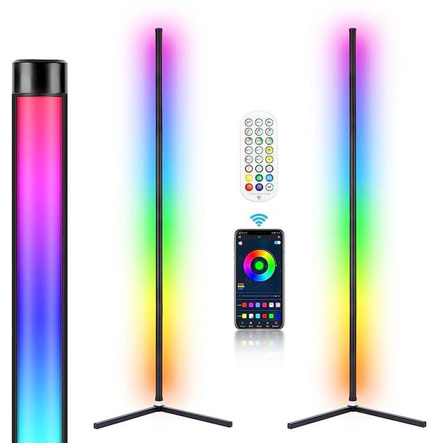 WISIMMALL 2PCS RGB Corner Floor Lamp, 64.5" RGB Color Changing Mood Light Bluetooth APP and Remote Control Music Sync LED 398 Dimmable Modes Modern Floor Lamp for Living Room, Light Timing