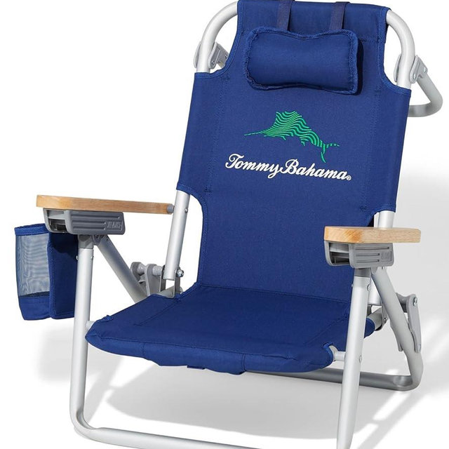 Tommy Bahama Kid's 5-Position Lay Flat Backpack Folding Beach Chair, 20.5” x 20” x 25”, Wavy Marlin