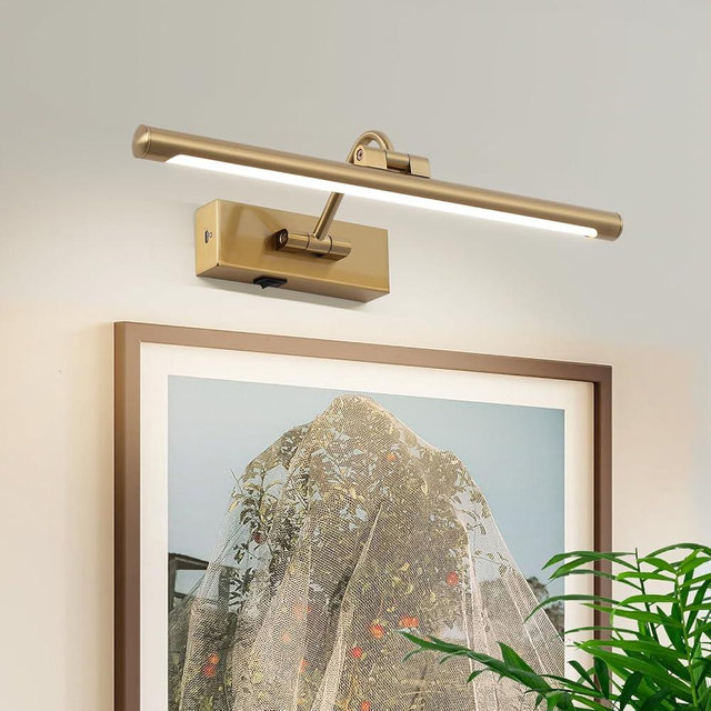 Wireless Picture Lights for Wall Battery Operated Brass Art Light for Paintings with Remote 3CCT Dimmable Potrait Lighting Rotatable Display Lighting 16" Rechargeable Wall Lamp for Frame Dartboard