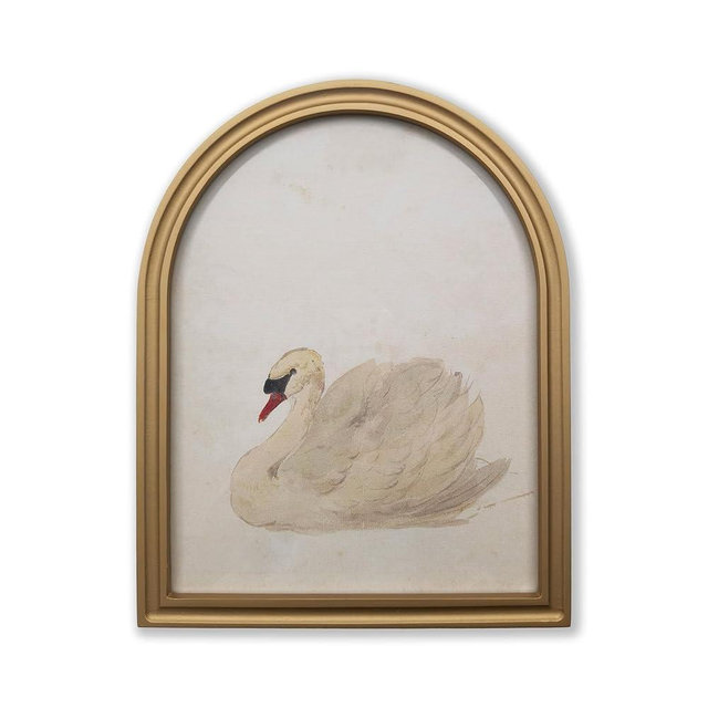 TwoDays Gold Vintage Arched Wood Framed Wall Art – Swan Canvas Picture for Home Aesthetic Wall Decor, Cottagecore Farmhouse Artwork Prints for Living Room, Bedroom (11" x 13.8")