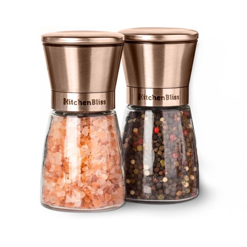 KitchenBliss ® Premium Copper & Stainless Steel Salt & Pepper Grinder Set
