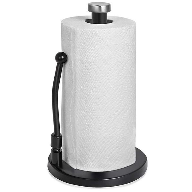 SMARTAKE Paper Towel Holder, Stainless Steel Standing Paper Towel Organizer Roll Dispenser for Kitchen Countertop Home Dining Table, Black